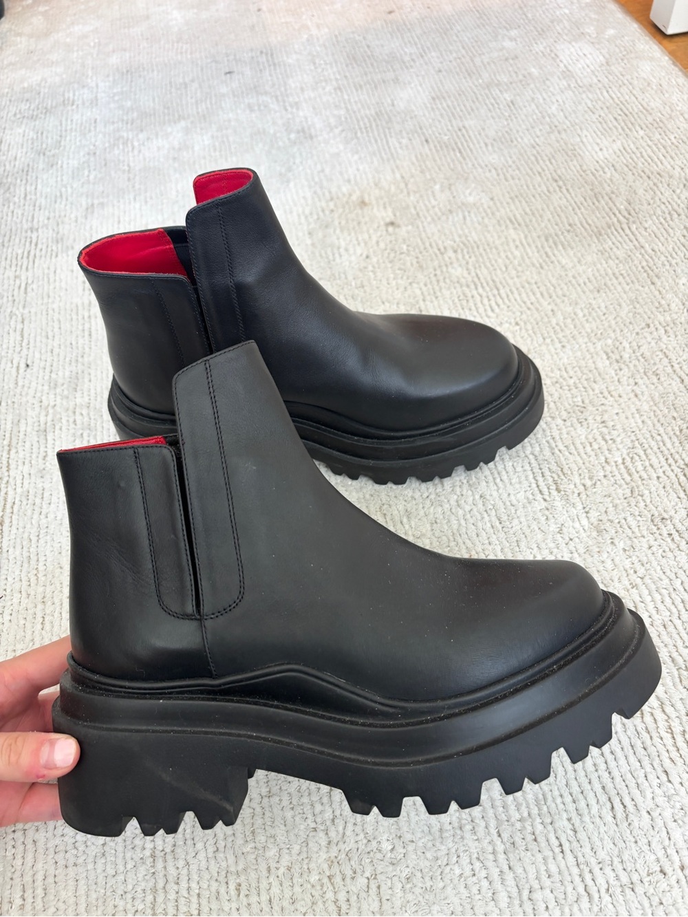 Black Chelsea Platform Booties with Red Lining
